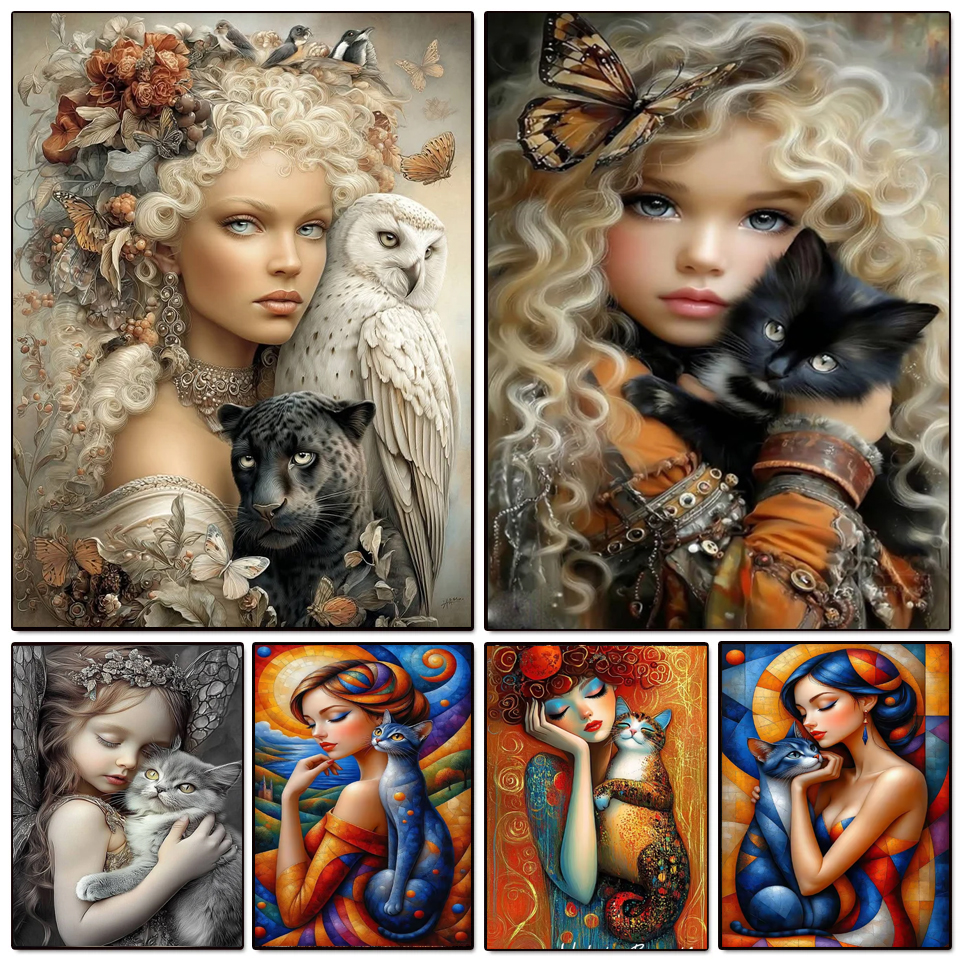 Circle Round Bag - DIY Diamond Painting Portrait Female Cat