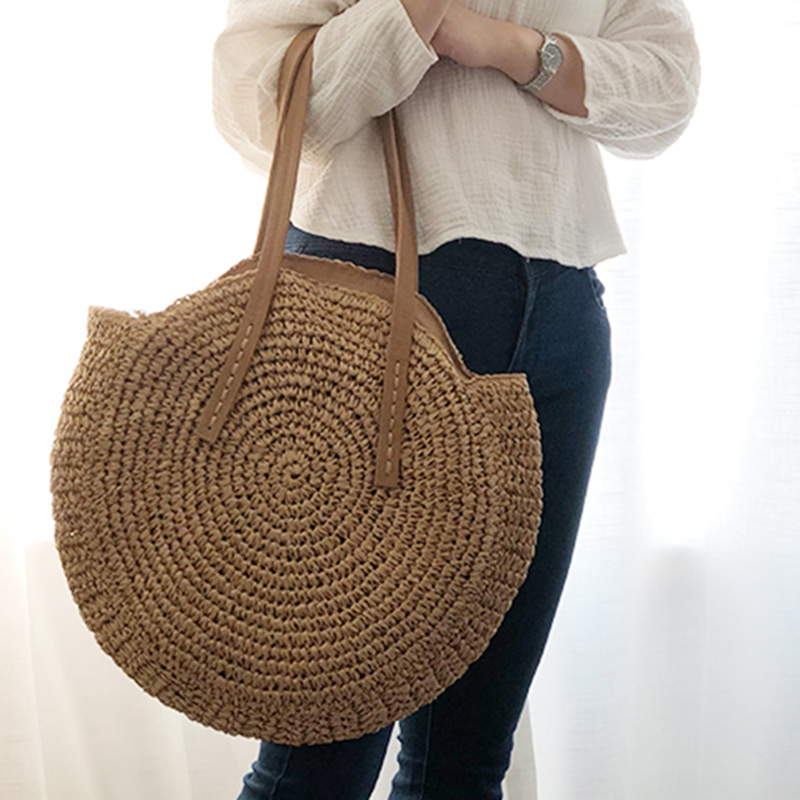 Round Straw Beach Bag Vintage  - Circle Round Bag ulasan dan harga