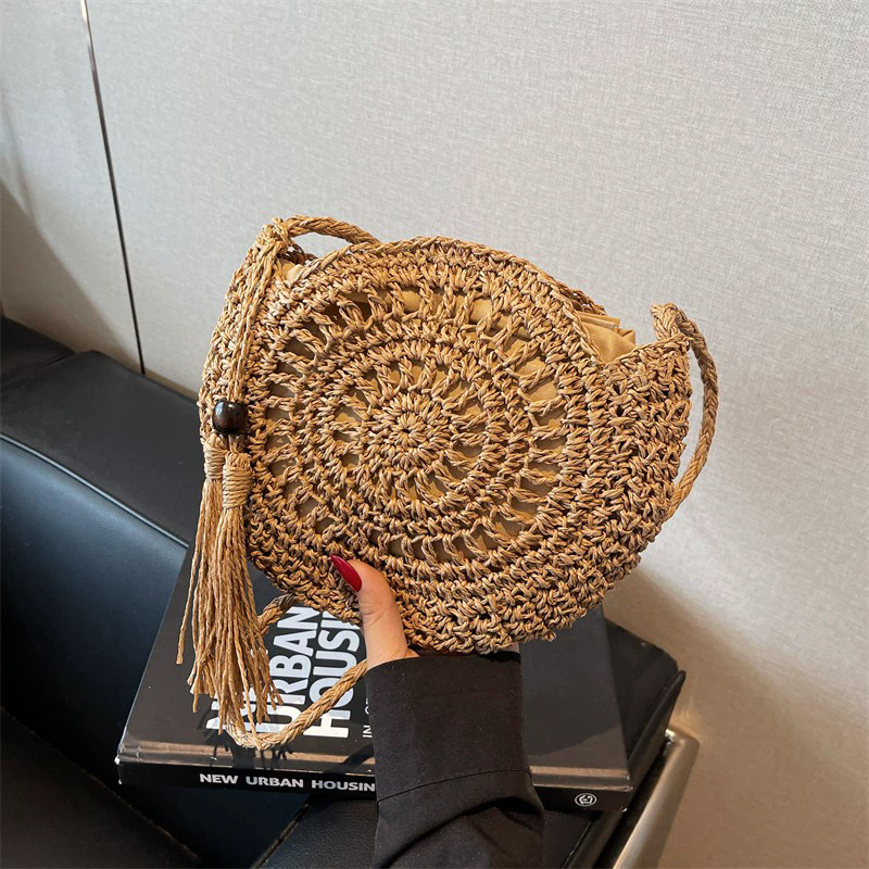 Women Hollow Straw Bag Circle  - Circle Round Bag ulasan dan harga